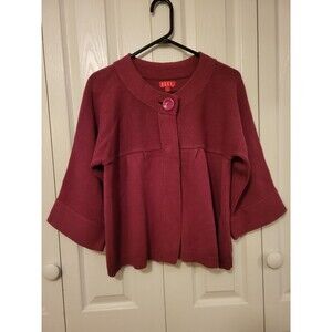 ELLE Women's Purple Button Front 3/4 Sleeve Cardigan Sweater